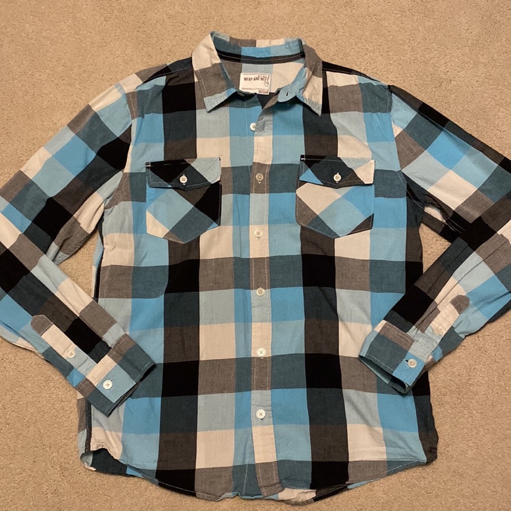 Warp and Weft size large button down plaid, Y2K look, cotton shirt